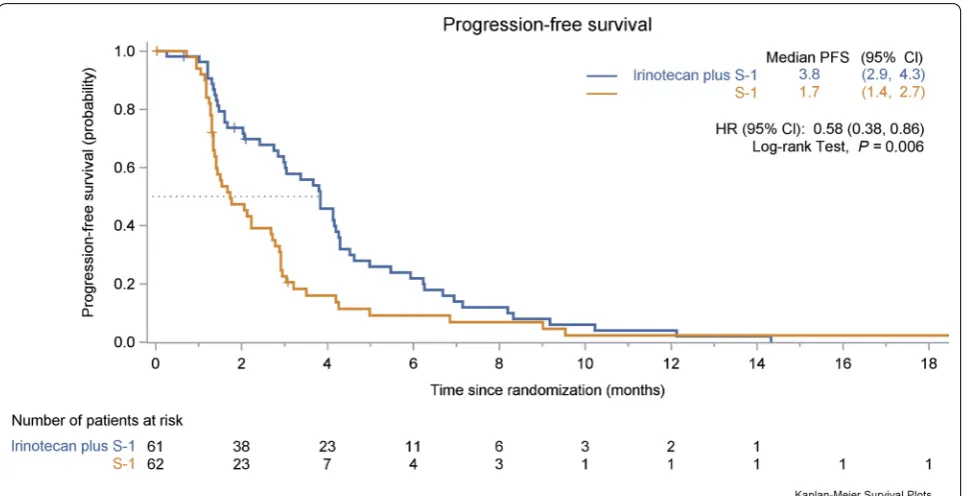 Fig. 2 Kaplan–Meier estimate of the progression-free survival in the two treatment groups