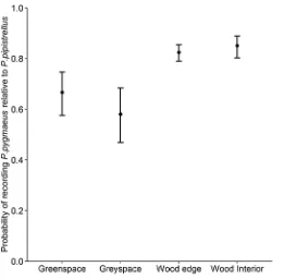 Fig 4. Differential habitat use in the urban matrix by cryptic bat species. Boxplot showing the estimatedprobability of recording P