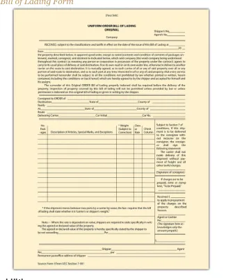 Figure 12.2 A Bill of Lading Form 