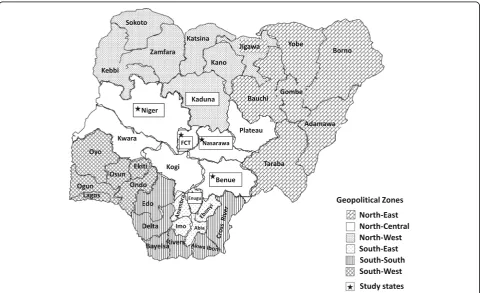 Fig. 1 Geographical scope of the four PMTCT implementation research studies in Nigeria