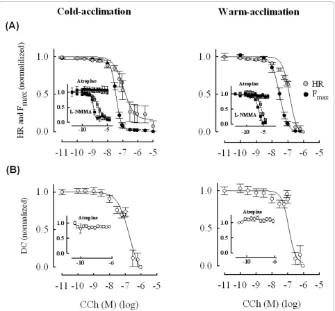 Figure 1 Effects of CCh on contractility of crucian carp heartwarm-acclimated and cold-acclimated crucian carp at the acclimation temperatures of the fish
