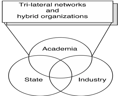 Figure 2, Academia in the Triple Helix (Etzkowitz 2003, p302) 