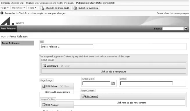 Figure 2-8. Authoring a press release with an Article Page layout