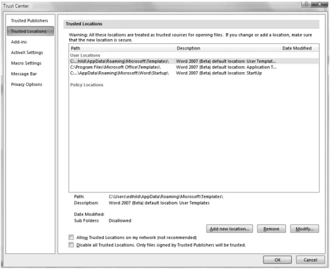 Figure 4-2. Configuring trusted locations
