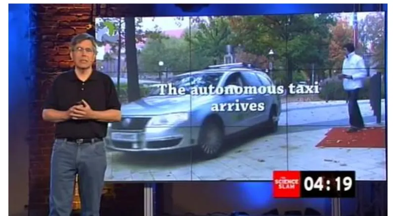 Figure 1: Example life world: The group leader speaks at a science slam in German  public television