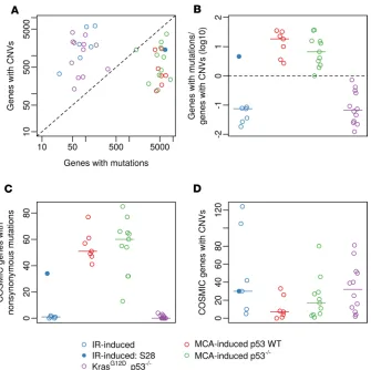 Figure 3. The relationship between somatic mutations and CNVs among sarcomas generated by discrete tumor-initiating events