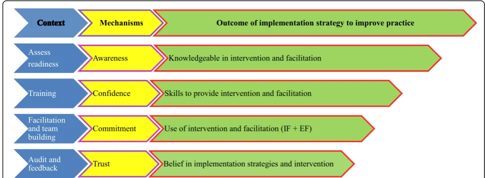 Fig. 4 Relationships among mechanisms-of-action context, mechanism category, and expected outcome of implementation strategy