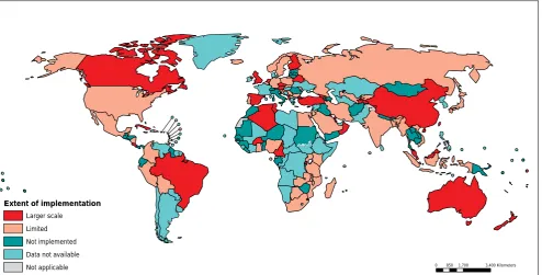Figure 13: Extent to which public information campaigns to prevent elder abuse are being implemented, by country/area, 2012 (n = 133 reporting countries) Public information campaigns to prevent elder abuse by country/area, 2012