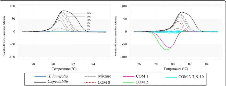 Fig. 2 Melting curves obtained by high resolution melting analysis of the two ‘Rang Chuet’species