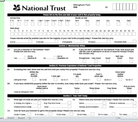 Figure 3.1 Example of National Trust Questionnaire (partial view) 