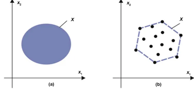 Figure 1. Training sets: (a) X is an infinite set of xs; (b) X is a finite set of xs. 