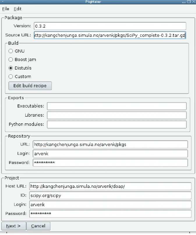 Figure 4.6. Creating SciPy package with PyPkg.PkgMaker