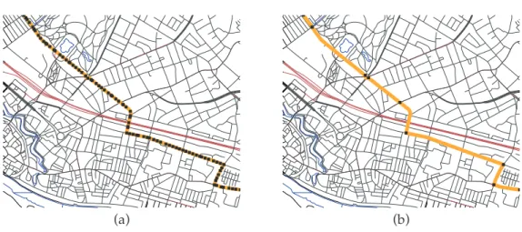Figure 6: The map shows a part of Bremen where tests have been performed in. As an example, one of the 18 real world trajectories is shown (trajectory #9 of Table 2)