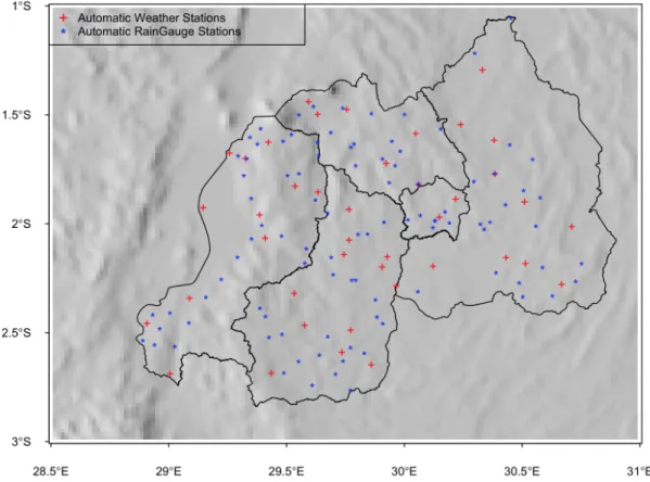 Figure 10: Geographical distribution of the AWS network over Rwanda 