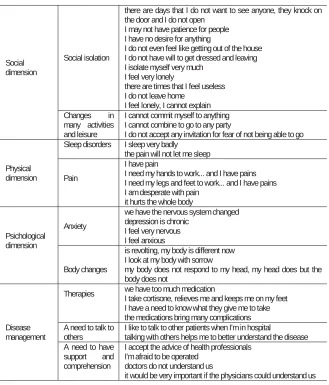 Table 3. ‘How does illness affect your life?’ (Categories and items - or units of analysis)  