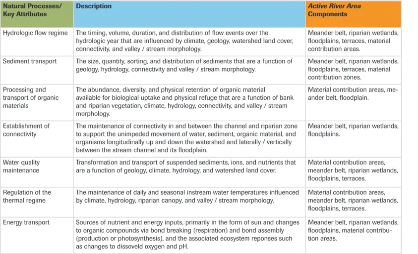 Table 2.1 Natural Processes in Rivers and Streams (adapted from VTANR, 2005)