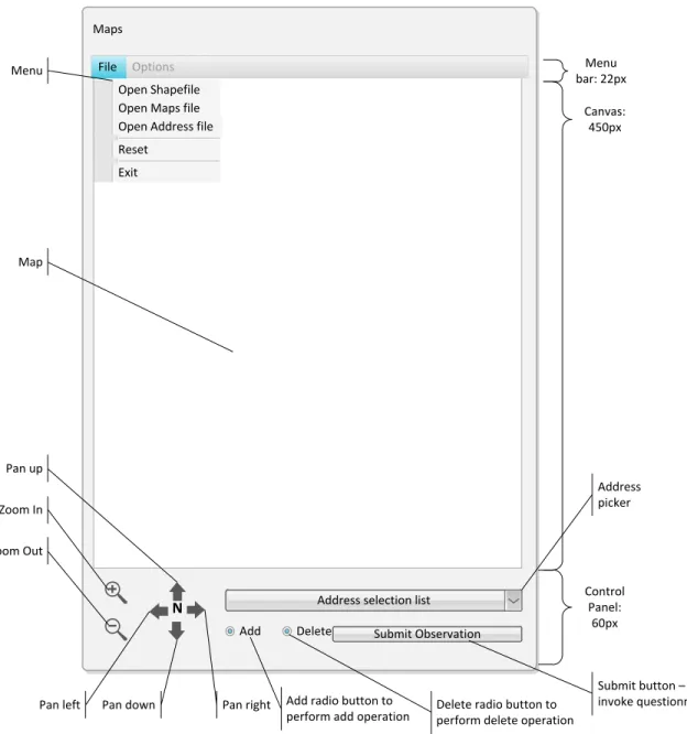 Figure 3.2 Mockup of the Maps software user interface. 