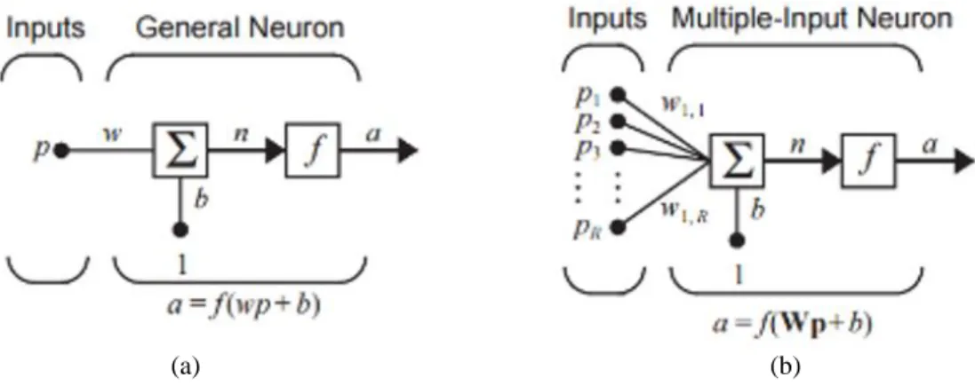 Figure 1. The component of neural network, (a) Single-Input, (b) Multiple-Input 