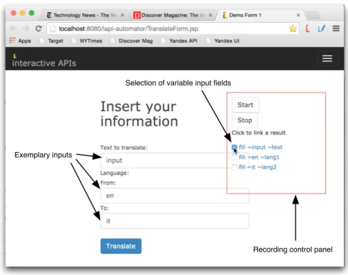 Fig. 12. Recording user interactions with the HTML form providing access to the Yandex translation service