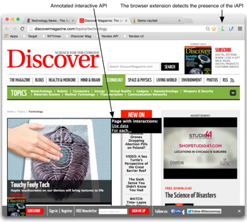 Fig. 6. The annotated Discover Magazine with injected graphical controls.