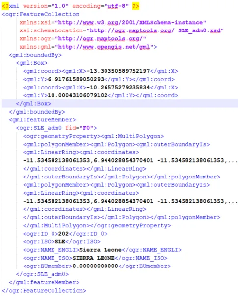 Figure 2.8: GML file example generated after running the ogr2ogr command