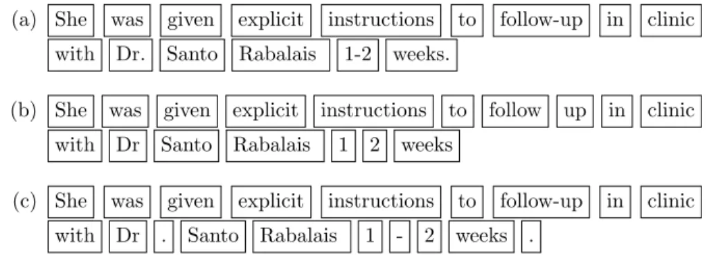 Figure 3.2: Example input and outputs with different tokenization schemes.