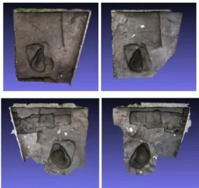 Fig. 3: Four different 3D models showing the progress of an excavation  (3D models produced with Arc3D and MeshLab)