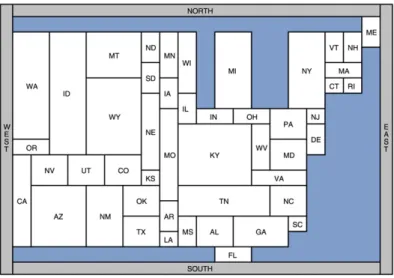 Fig. 3. One of 4608 possible rectangular layouts of the US.