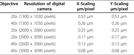 Table 1 Available scaling for Axioplan 2e microscope as avirtual slide generator