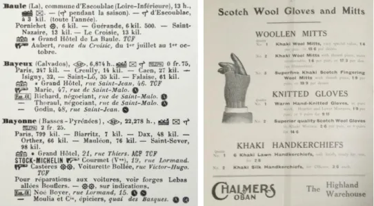 Figure 24. Left: portion of Michelin guide from 1900. Right: portion of a catalogue.  Guide Michelin, Pneu Michelin, 1900