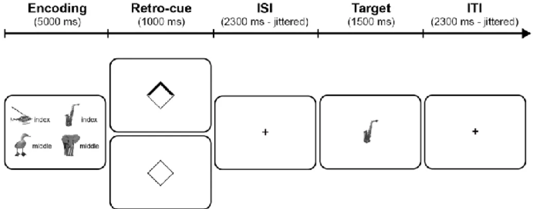 Figure 1. Behavioral paradigm. On each trial, participants first encoded four novel  136 
