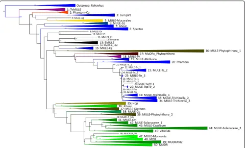 Fig. 2 Schematic providing a summary of host associations for monophyletic MULE groups identified during phylogenetic analyses, which areillustrated as collapsed clades