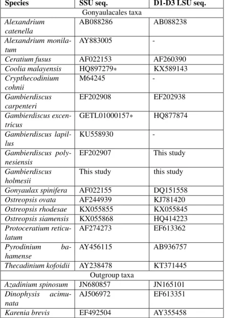 Table S3: Accession numbers for ribosomal DNA sequences used for Fig. 1. Sequences sourced from NCBI, except accesion numbers with ’∗’ sourced from the Silva database