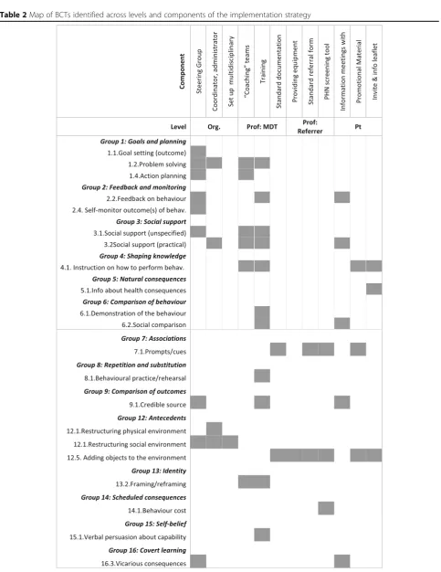 Table 2 Map of BCTs identified across levels and components of the implementation strategy