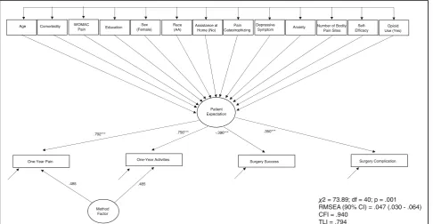 Fig. 1 The latent construct, Patient Expectation, is connected via arrows to four indicator variables that comprise the latent construct