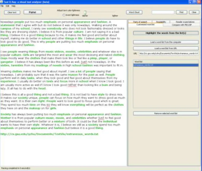 Figure 4. Customized word list output visualizer 