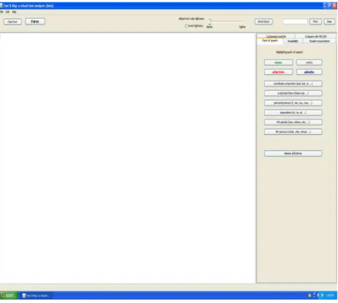 Figure 2. Primary text editor view of Text X-Ray (beta) and its current set of tools 