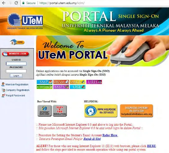 Figure 2.1 : Homepage of Portal Student Information System of UTeM 