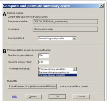 Figure 4 The “Chromosome > Compute Score” menu dialog for log-rank analysis and permutation function