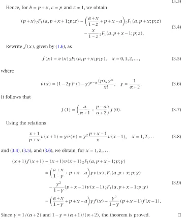 Table 4.1 shows the values ofrelation when f(x) of HGNB(1,a,p) using the above recurrence (a,p) ≡ (1,1),(1,2),(2,1),(2,2).