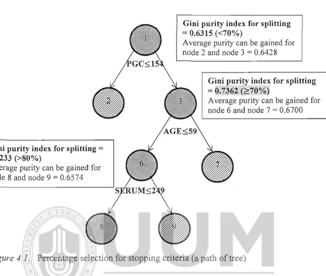 Figure 4.1.  Percentage selection for stopping criteria (a path of tree) 