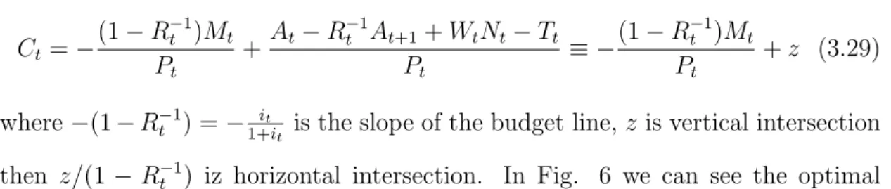 Figure 6: Optimal consumption-money choice with the given nominal interest rate.