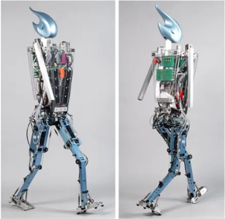 Figure 2.3: A bipedal research robot used to study human motion, viewed from two angles [5].