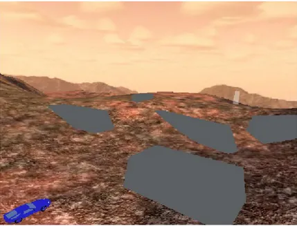 Figure 3.2: Simulator screenshot depicting Robot approaching terrain containing obstacles.