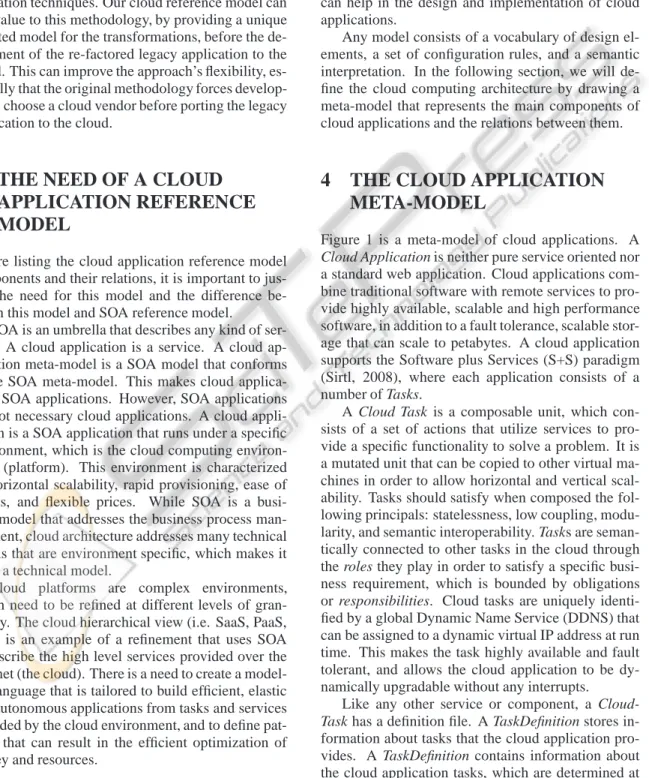 Figure 1 is a meta-model of cloud applications. A Cloud Application is neither pure service oriented nor a standard web application