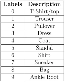 Table 3.1: Fashion-MNIST Labels