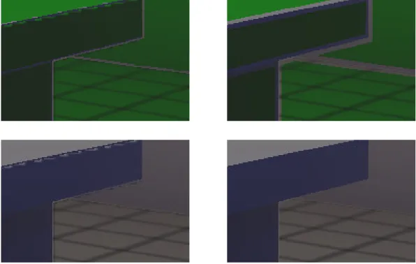 Figure 4-8 : Edge detection artifacts.  Left:   Stepping one pixel in each direction causes color to  bleed across the edges during interpolation