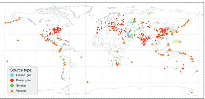 Figure 2.19:  This figure shows geographic distribution of the SO 2  sources in the  OMI -based inventory.