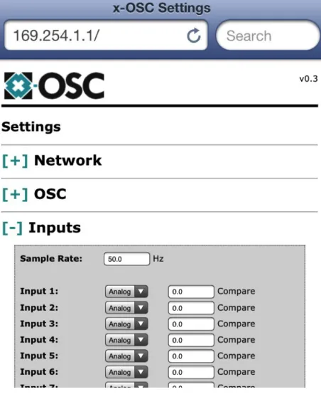 Figure 3. x-OSC settings viewed on web browser