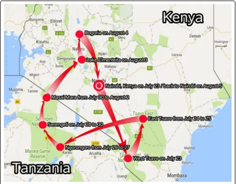 Fig. 1 The travel route of the patient in Tanzania and Kenya